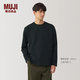 MUJI 男式 起毛圓領長袖T恤 男士打底衫男款冬季男裝 AB1MTA4A 黑色 M (170/92A)