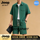 JEEP SPIRIT夏季套裝男士短袖襯衫短褲潮流休閑寬松男裝夏天衣服男薄款夏裝 綠色 3XL (160-175斤)