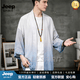 JEEP SPIRIT中國風男裝漢服男古風古裝夏季薄款刺繡外套唐裝 藍白漸變 M 90-110斤