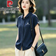 皮爾卡丹（pierre cardin）純棉麻上衣夏季高端媽媽款洋氣高貴寬松小衫女式短袖襯衫2026新款 藏青色 L 推薦110-128斤穿