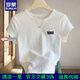 羅蒙（ROMON）品牌肌理感棉麻短袖T恤女2026夏季新款圓領(lǐng)印花寬松韓版修身上衣 白色【小字母邊框】 L  建議105-115斤
