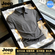 JEEP SPIRIT日系復古老錢風條紋polo衫男短袖2026夏季薄款潮牌寬松半袖上衣 灰色 L (120-140斤)