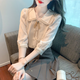 葉紫楓（YEZIFENG）襯衫女夏季新款蝴蝶結(jié)娃娃領(lǐng)蕾絲花邊雪紡衫襯衣七分袖女士小衫 杏色 2XL