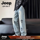 JEEP SPIRIT潮牌復古十字架刺繡牛仔褲男寬松直筒高街百搭長褲子春夏彈力男 淺藍色 S 150-160CM