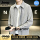 JEEP SPIRIT美式復古條紋襯衫外套男寬松工裝休閑長袖襯衣2026夏季新款翻領 灰色【奢級甄選】 M
