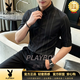 花花公子（PLAYBOY）商務休閑冰絲短袖襯衫2026新款商務休閑襯衣免燙修身五分半袖上衣 黑色細條 M 90-110斤