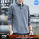 JEEP SPIRITT恤男長袖翻領寬松大碼男士休閑polo小衫純棉春秋季2026新品 灰色 M 100-120斤