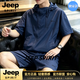JEEP SPIRIT夏季防曬衣套裝男士短袖短褲韓版潮流寬松休閑運動外套 藍色 XL (130-145斤)