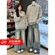 Shelley Jones藍(lán)色水洗竹節(jié)紋牛仔褲男夏季直筒寬松闊腿褲cleanfit微喇彎刀褲子 藍(lán)色 【高品質(zhì)】 XL 身高175-180cm體重140-155斤