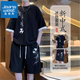 真維斯（Jeanswest）新中式國風(fēng)t恤男士夏季2026新款休閑運動夏裝短袖短褲冰絲套裝男 6123黑色 2XL 碼【140-160斤】