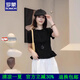 羅蒙（ROMON）品牌正肩短袖t恤女2026夏季新款時尚減齡寬松設計感韓系上衣 黑色 L 建議100-115斤