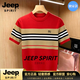 JEEP SPIRIT高端潮牌拼接撞色短袖t恤男寬松圓領半袖打底衫半截袖上衣 紅色 M (100-120斤)
