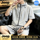 JEEP SPIRIT夏季套裝男士短袖短褲運動休閑寬松潮流衣服搭配帥氣短袖套裝 灰色 M (100-115斤)