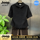 JEEP SPIRIT休閑套裝男韓版潮流帥氣輕熟風短袖襯衫男高級感穿搭兩件套 黑色 M (100-115斤)
