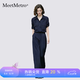 MeetMetro瑪依爾工裝風(fēng)時(shí)尚套裝女2026夏新款寬松襯衫高腰闊腿褲 藏青 S