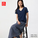 優(yōu)衣庫竹節(jié)紗V領(lǐng)T恤/短袖女裝純棉打底休閑百搭26春夏新款483460 483460/69藏青色 L