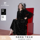 香影赫本風黑色絲絨連衣裙女長袖2026秋裝新款法式重工刺繡收腰裙 黑色 M 160/84A/95-110斤