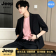 JEEP SPIRIT夏季短袖西裝套裝男士韓版修身七分袖小西服外套2026夏季薄款 黑色 3XL 150-165斤