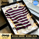 JEEP SPIRIT短袖t恤男2026夏季條紋圓領半袖打底衫男裝半截袖潮流百搭短袖 紅色 3XL 166-180
