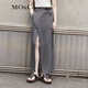 MO&Co.半身裙含醋酸綿羊毛精紡夏解構錯落高腰斜裹開(kāi)叉黑色摩安珂 中花灰色 S 160