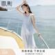 香影藍色海邊連衣裙女無袖2026夏裝新款不規則荷葉邊航海系沙灘裙 航線藍 M 160/84A/95-110斤