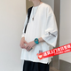 雪萊瓊斯 t恤男夏季港風刺繡七分袖薄款潮牌學生潮流寬松冰絲衣服體恤男裝 T02白色 【高品質(zhì)】 L [建議100-110斤]