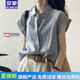 羅蒙品牌高端亞麻短袖襯衫女 2026夏通勤穿搭襯衣小飛袖無袖棉麻上衣 淺藍色 M 90-110斤
