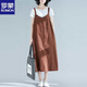 羅蒙（ROMON）棉麻吊帶連衣裙女夏季2026新款寬松韓版休閑中長款無袖背帶裙 咖啡色 L 【建議85-135斤】