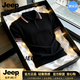 JEEP SPIRIT2026夏季新款男士半拉鏈翻領短袖體恤條紋修身打底衫針織polo衫 黑色 M (100-120斤)