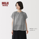 MUJI 女式 強捻 法國袖罩衫女士襯衫T恤女裝女款純棉短袖上衣 黑色格紋 S (155/80A)