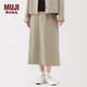MUJI 女式橫豎彈力起毛寬擺裙長半身裙裙子女裝 25年冬季 BE1XXC5A 米色 M (160/66A)