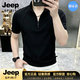 JEEP SPIRIT潮牌半拉鏈立領短袖t恤男士薄款商務半袖緊身半袖修身打底衫 黑色 2XL (145-160斤)