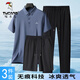 啄木鳥【三件套】 爸爸裝夏季套裝男士短袖t恤中年人冰絲polo衫短褲長褲 【三件套】藍(lán)灰色-送運(yùn)費(fèi)險(xiǎn) XL 【建議125-140斤】