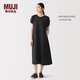 MUJI 女式 漢麻 棉 短袖連衣裙 女裝裙子長裙 26年夏季 BC2Q4C6S 黑色 M (160/84A)