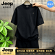 JEEP SPIRIT休閑運(yùn)動(dòng)套裝男士短袖短褲寬松韓版潮流帥氣休閑兩件套百搭 黑色套裝 S (85-100斤)