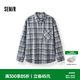 森馬（Semir）純棉襯衫丨長(zhǎng)袖襯衫男秋季法蘭絨格紋襯衣貼袋上衣休閑翻領(lǐng)外套 灰藍(lán)色調(diào)00428 XL