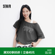 森馬（Semir）短袖T恤女夏短款花苞oversize字母假兩件斜肩辣妹設計感衣服 灰白色調00321（特寬松版型/介意可拍小一碼） M