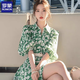 羅蒙（ROMON）韓系多巴胺減齡綠色碎花襯衫連衣裙小清新2026小個子翻領絕美裙子 綠色碎花 S