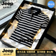 JEEP SPIRIT2026夏季新款條紋polo衫男士短袖半袖翻領體恤半拉鏈潮流 黑色條紋 M (100-120斤)