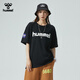 Hummel 夏季純棉短袖T恤男女情侶裝五分袖衣服寬松半袖重磅潮 黑色 3XL 