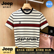 JEEP SPIRIT2026夏季新款半袖針織衫男士條紋圓領短袖T恤半袖打底衫 白色 2XL (150-165斤)