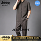 JEEP SPIRIT夏季短袖唐裝男套裝中老年人爸爸裝中國風男裝老人衣服爺爺夏裝 黑咖色 4XL 【185-200斤穿】