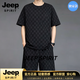 JEEP SPIRIT大碼男裝夏季冰絲套裝一套搭配帥氣男生加肥加大胖子短袖短褲套裝 黑色 M (100-115斤)