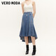 VEROMODA半身裙女秋季新款高腰前短后長(cháng)魚(yú)尾擺牛仔裙3337019 淺牛仔藍色 160/64A/S