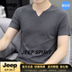 JEEP SPIRIT男士短袖t恤潮流V領薄款純色2026夏季半袖上衣打底衫半袖緊身 灰色 2XL (150-165斤)