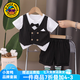 G.duck男童套裝夏季兒童西裝帥氣寶寶周歲禮服男寶短袖兩件套嬰幼兒衣服 黑色 90 尺碼1~2歲【 80-90cm】cm