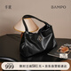 半坡飾族（bampo）【七夕禮物】女包包新款福瑞方方包頭層牛皮大容量輕奢單肩斜挎包 墨碳黑【葫蘆專屬五金】