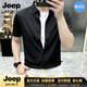 JEEP SPIRIT老錢(qián)風(fēng)條紋襯衫男短袖修身韓版潮流帥氣襯衣免燙休閑半袖上衣 黑色【奢級(jí)甄選】 4XL (180-200斤)【奢級(jí)甄選】