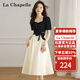 拉夏貝爾（La Chapelle）假兩件黑白拼色連衣裙|蝴蝶結(jié)立體收腰綁帶|長短款任選不挑身材