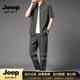 JEEP SPIRIT香云紗短袖套裝男休閑襯衫真絲唐裝寬松立領(lǐng)新中式桑蠶絲夏裝上衣 氣質(zhì)灰 L (140-160斤)
